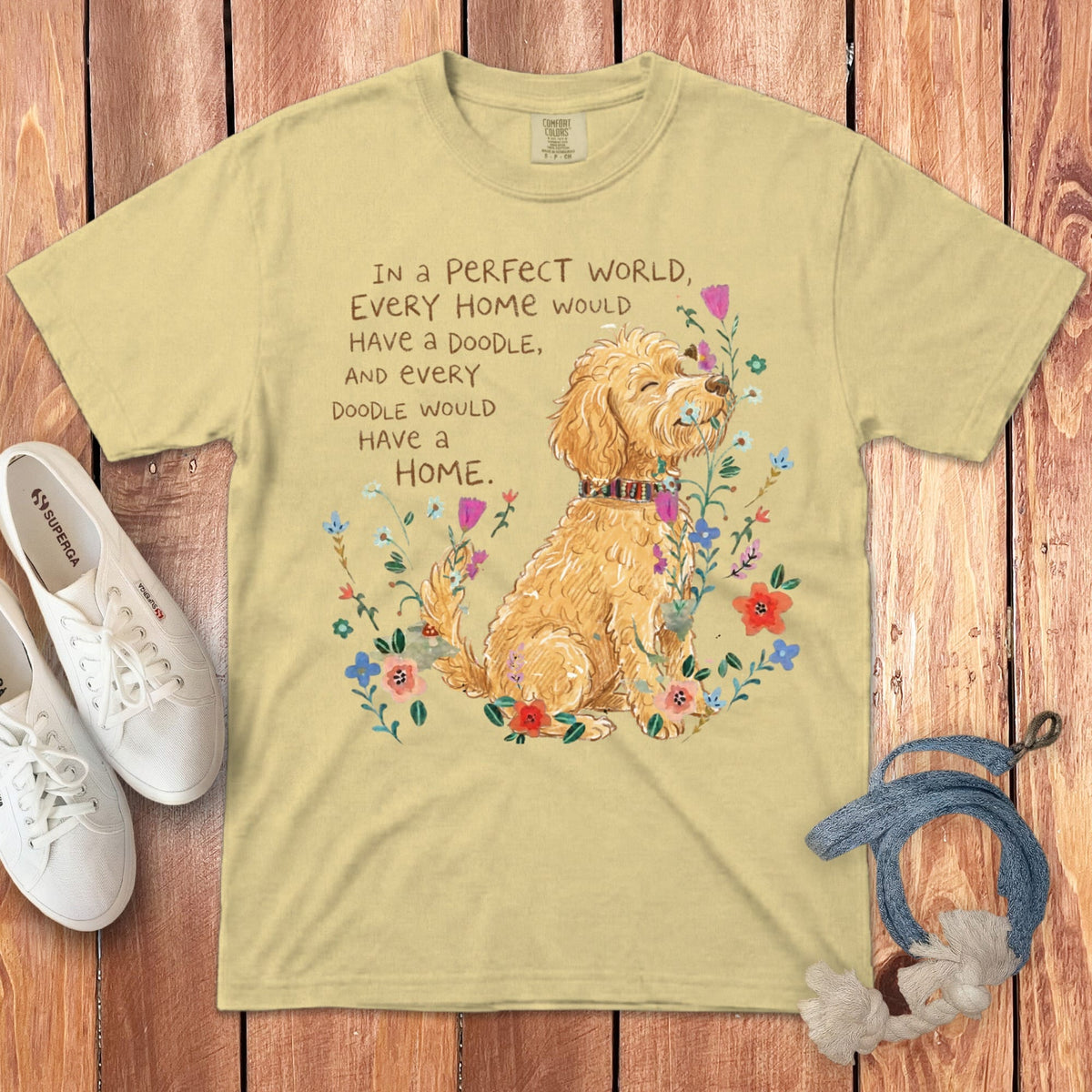 Perfect World Golden Goldendoodle Signature T-Shirt in Butter / S by Puppy Jo