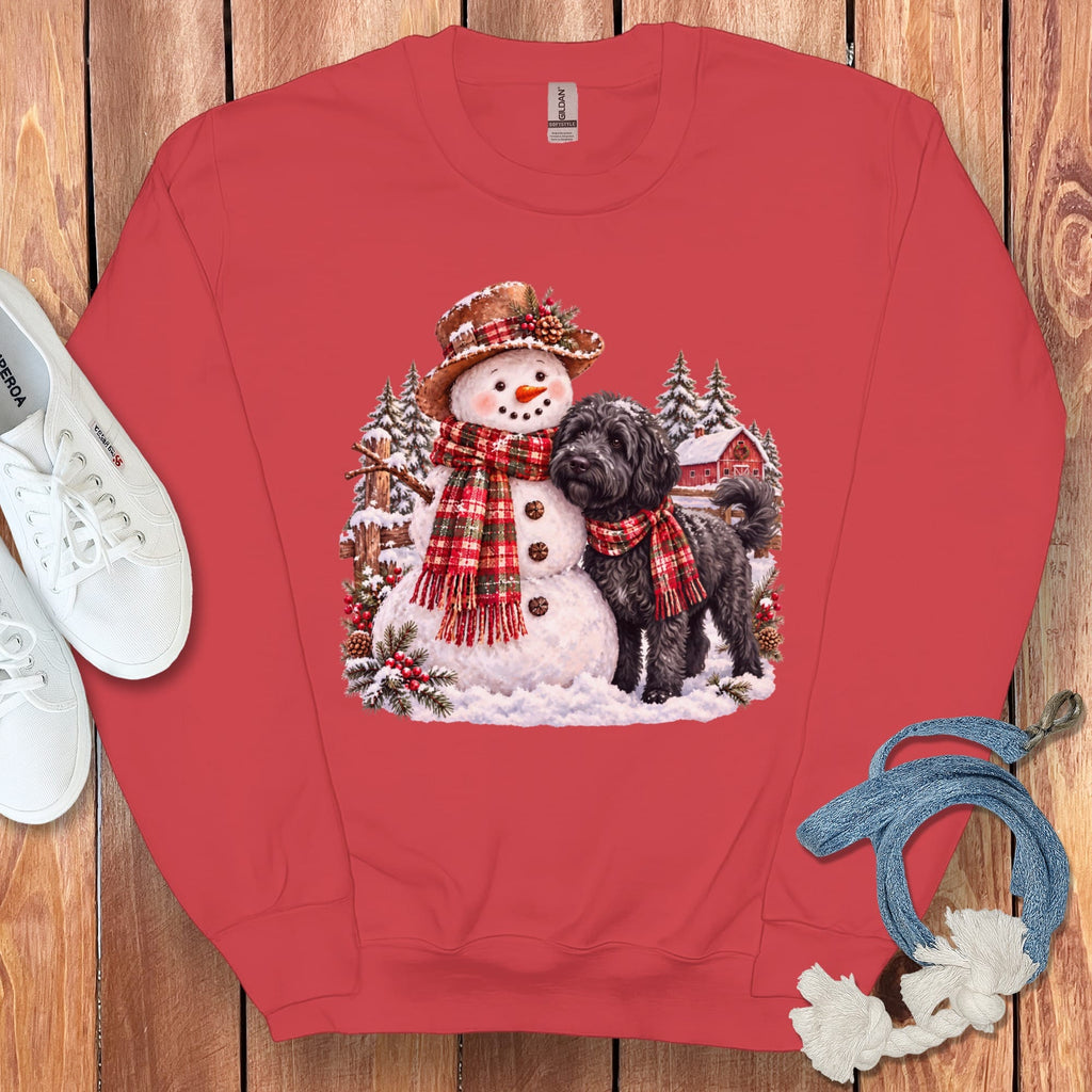 Black Goldendoodle Christmas Snowman Sweatshirt in Red / S by Puppy Jo