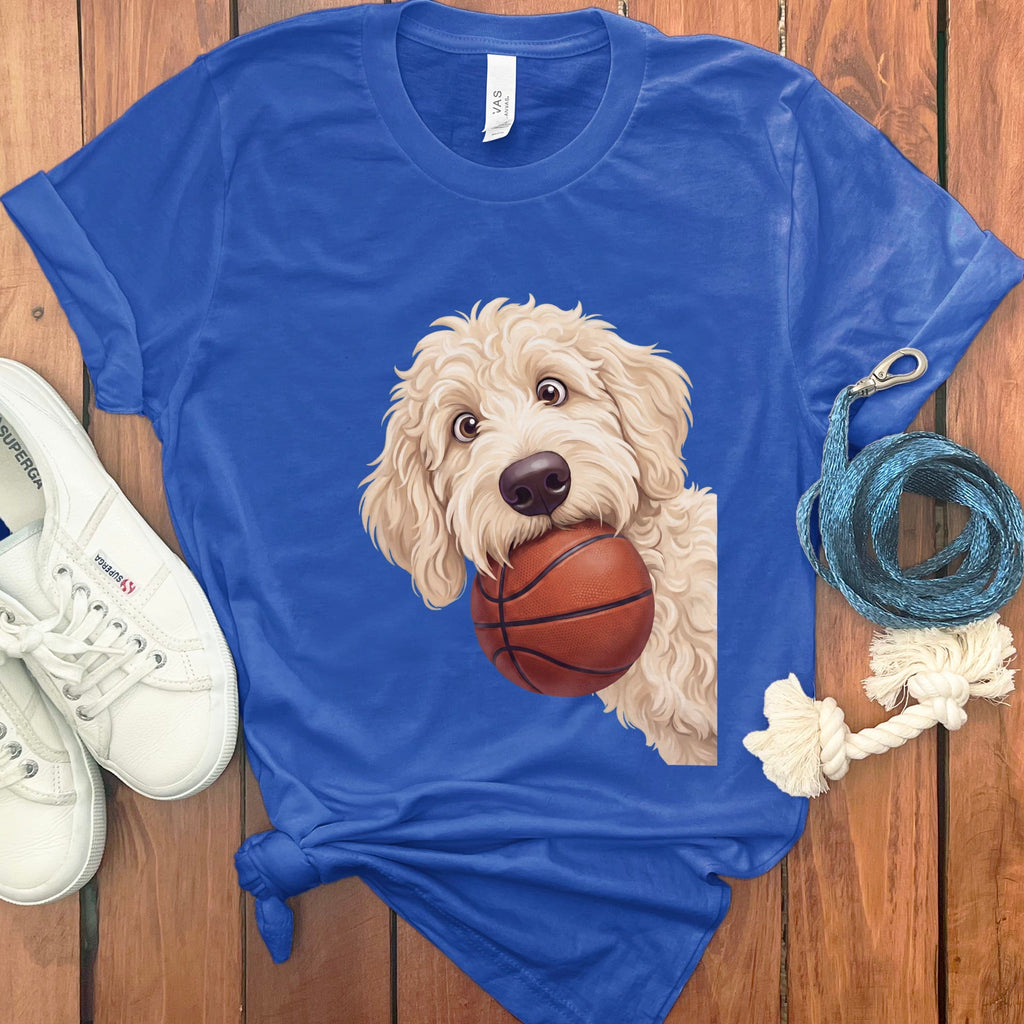 Cream Goldendoodle Basketball T-Shirt in True Royal / S by Puppy Jo