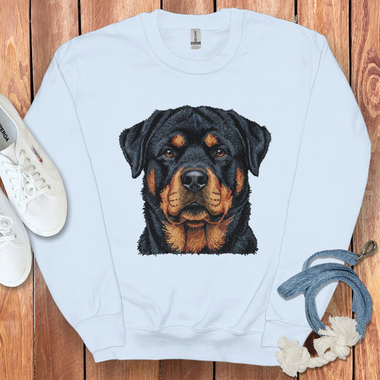 Realistic Rottweiler Dog Face White Graphic Sweatshirt