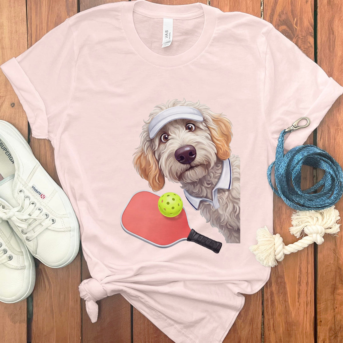 Maltipoo Pickleball Player T-Shirt in Soft Pink / S by Puppy Jo