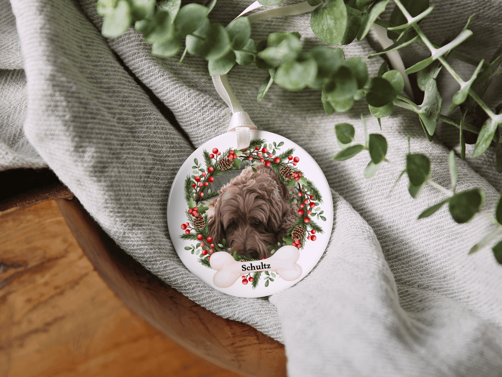 Personalized Pet Christmas Wreath Ornament in by AnywherePOD