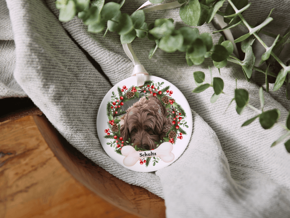 Personalized Pet Christmas Wreath Ornament in by AnywherePOD