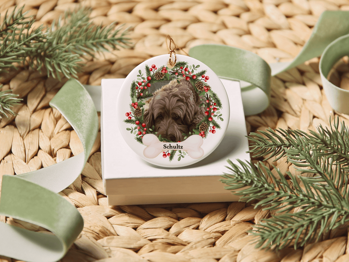 Personalized Pet Christmas Wreath Ornament in by AnywherePOD