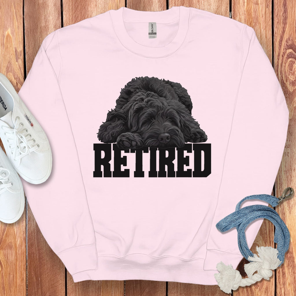 Retired Sleeping Black Goldendoodle Sweatshirt in Light Pink / S by Puppy Jo