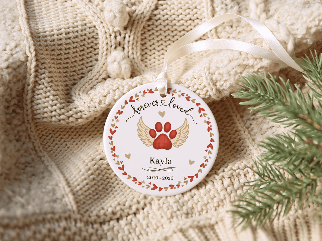 Personalized Pet Memorial Heart Wreath Ornament in by AnywherePOD