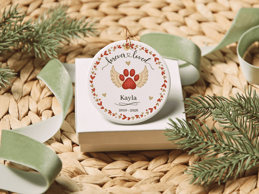 Personalized Pet Memorial Heart Wreath Ornament in by AnywherePOD
