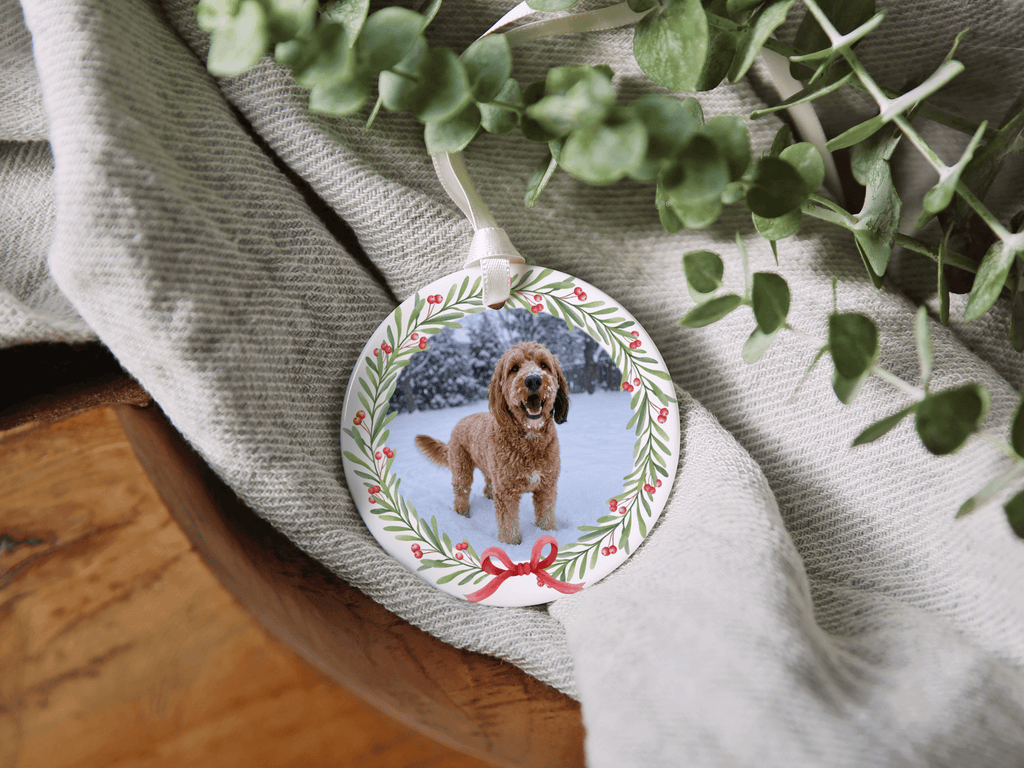Personalized Wreath Pet Photo Ornament in by AnywherePOD