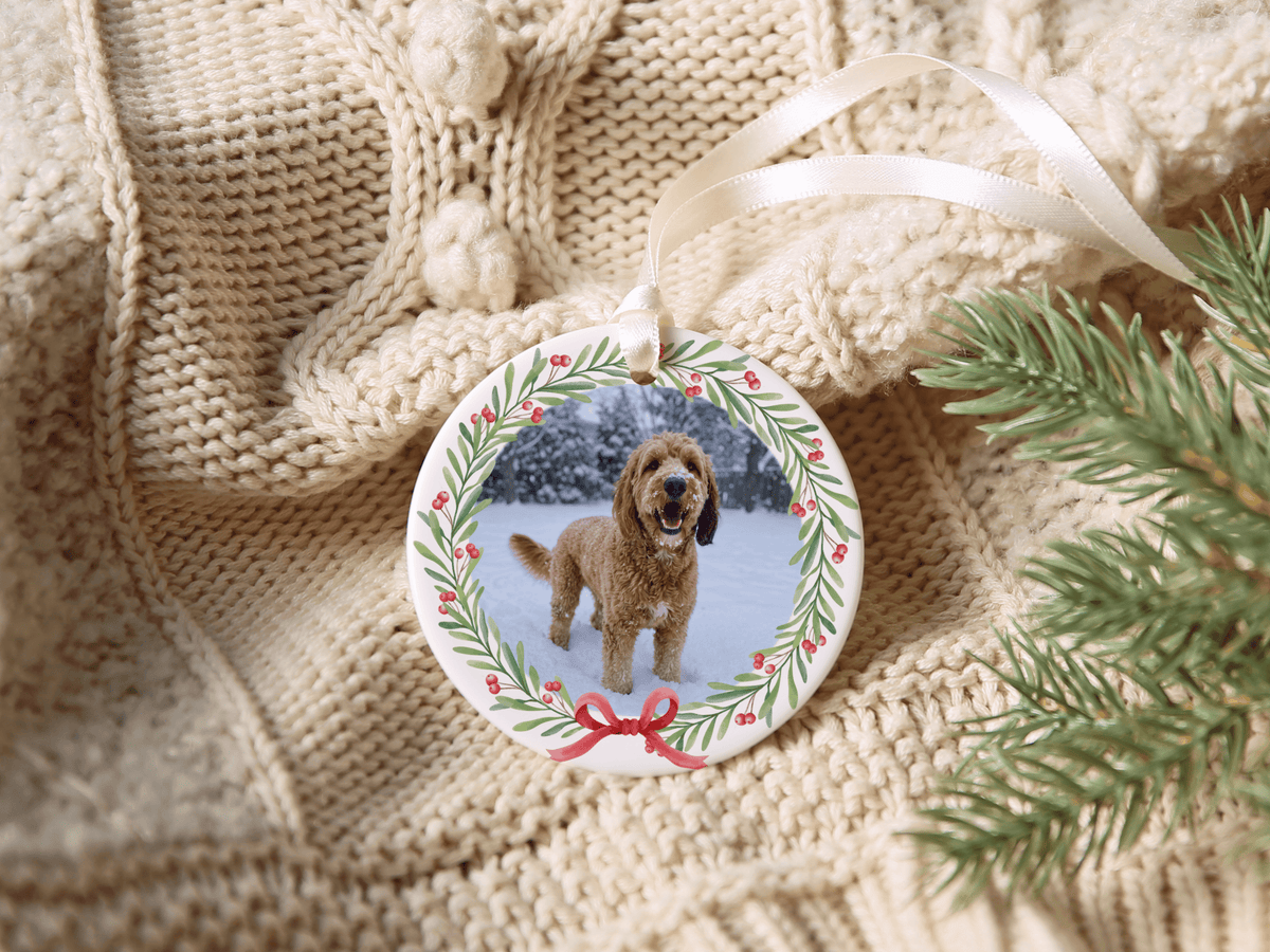 Personalized Wreath Pet Photo Ornament in by AnywherePOD