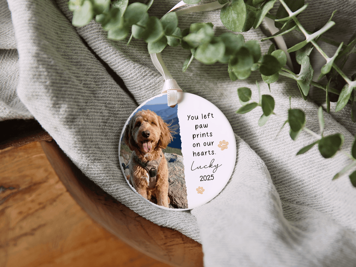 Personalized Paw Prints Heart Ornament in by AnywherePOD