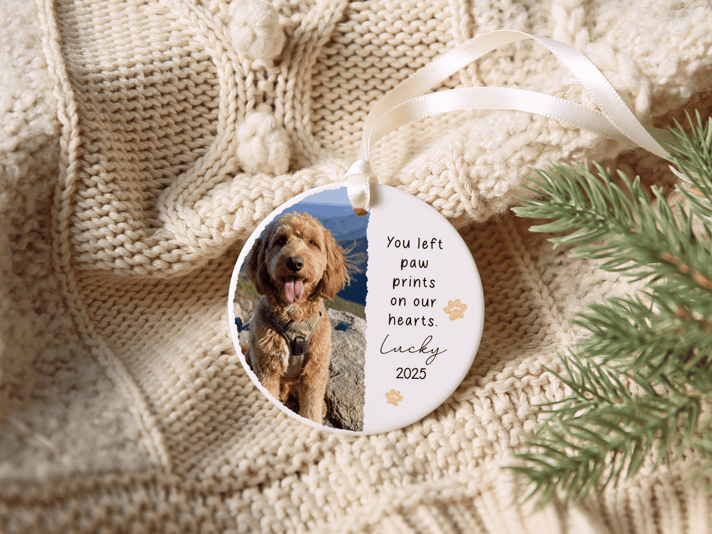 Personalized Paw Prints Heart Ornament in by AnywherePOD