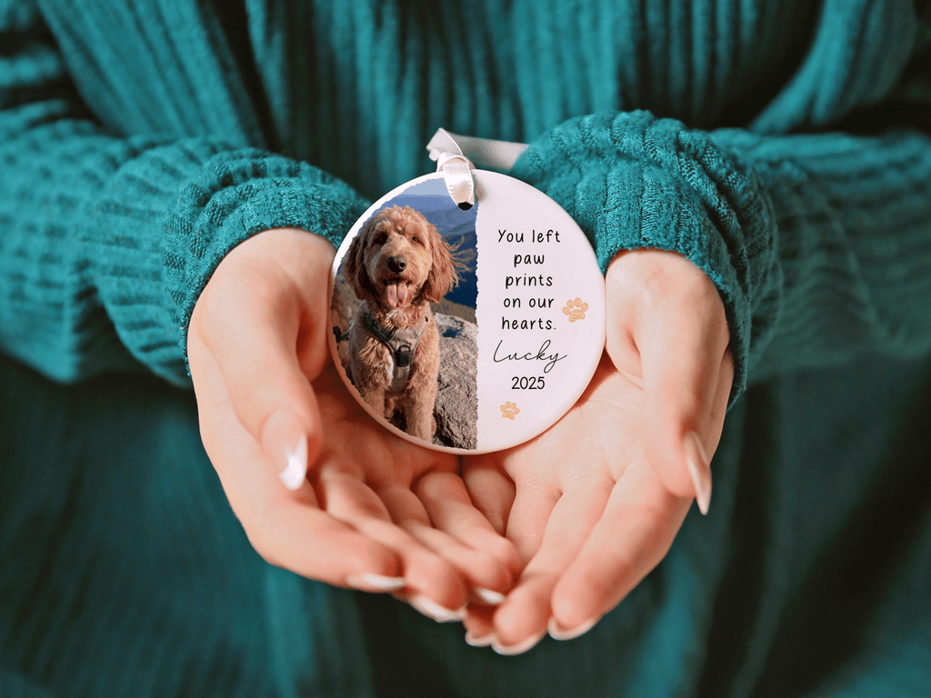 Personalized Paw Prints Heart Ornament in by AnywherePOD