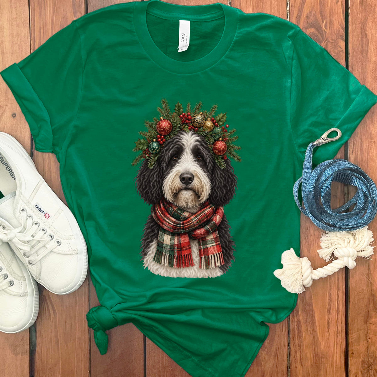 Sheepadoodle Holiday Crown T-Shirt in Kelly / S by Puppy Jo