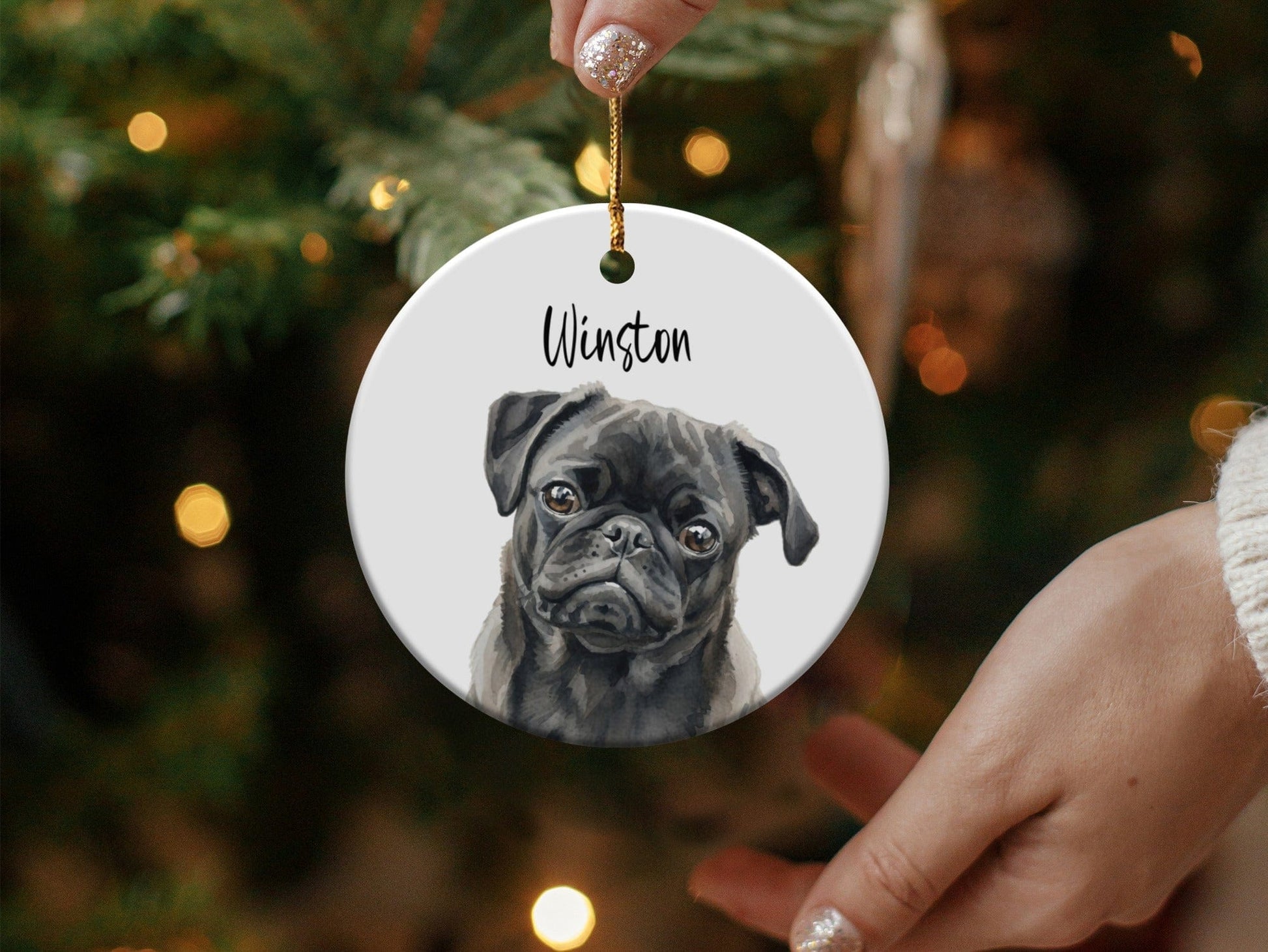 Adorable Personalized Pug Dog Christmas Ornament product