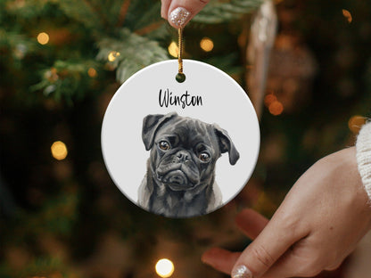 Adorable Personalized Pug Dog Christmas Ornament product