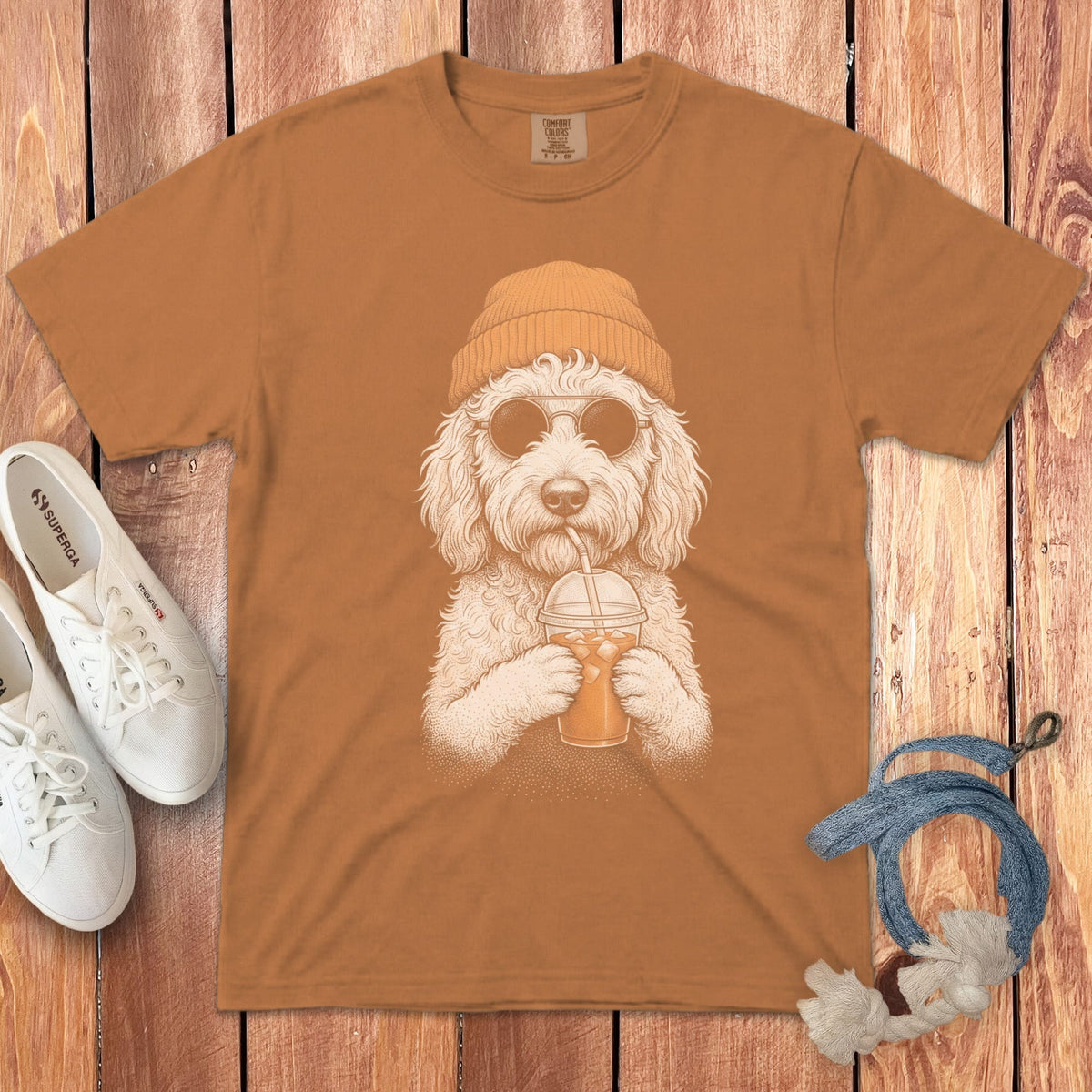 Cream Goldendoodle Ice Latte Signature T-Shirt in Yam / S by Puppy Jo
