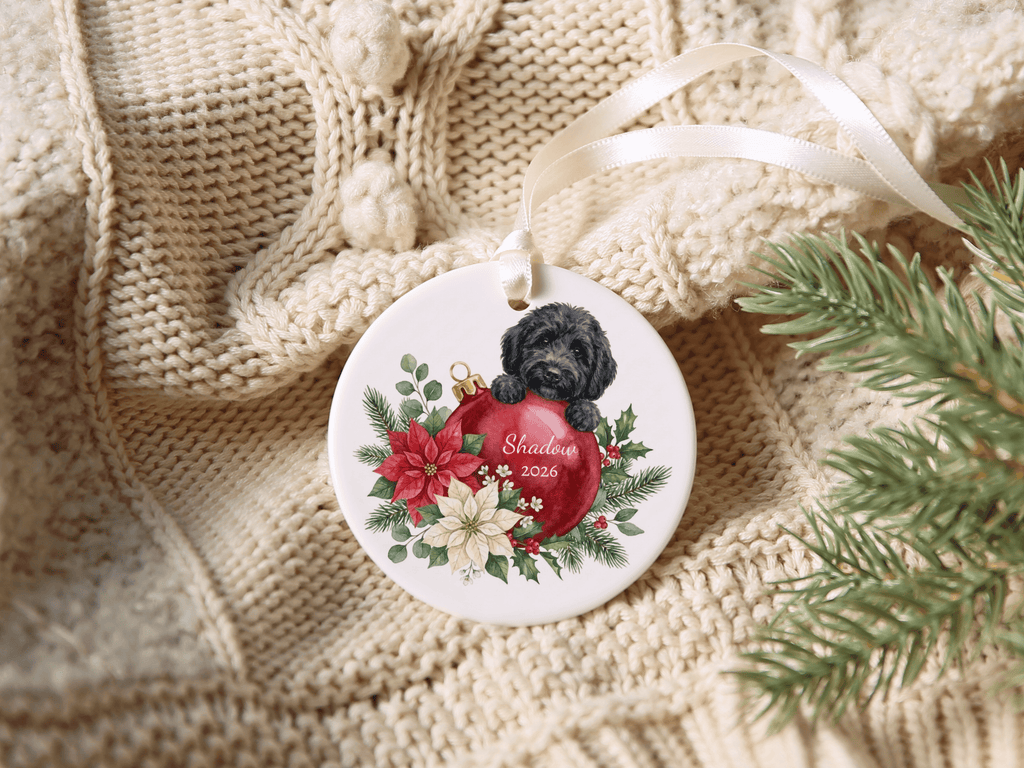 First Christmas Black Goldendoodle Ornament in by AnywherePOD