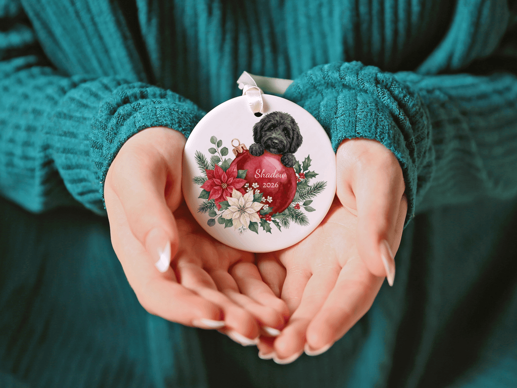 First Christmas Black Goldendoodle Ornament in by AnywherePOD