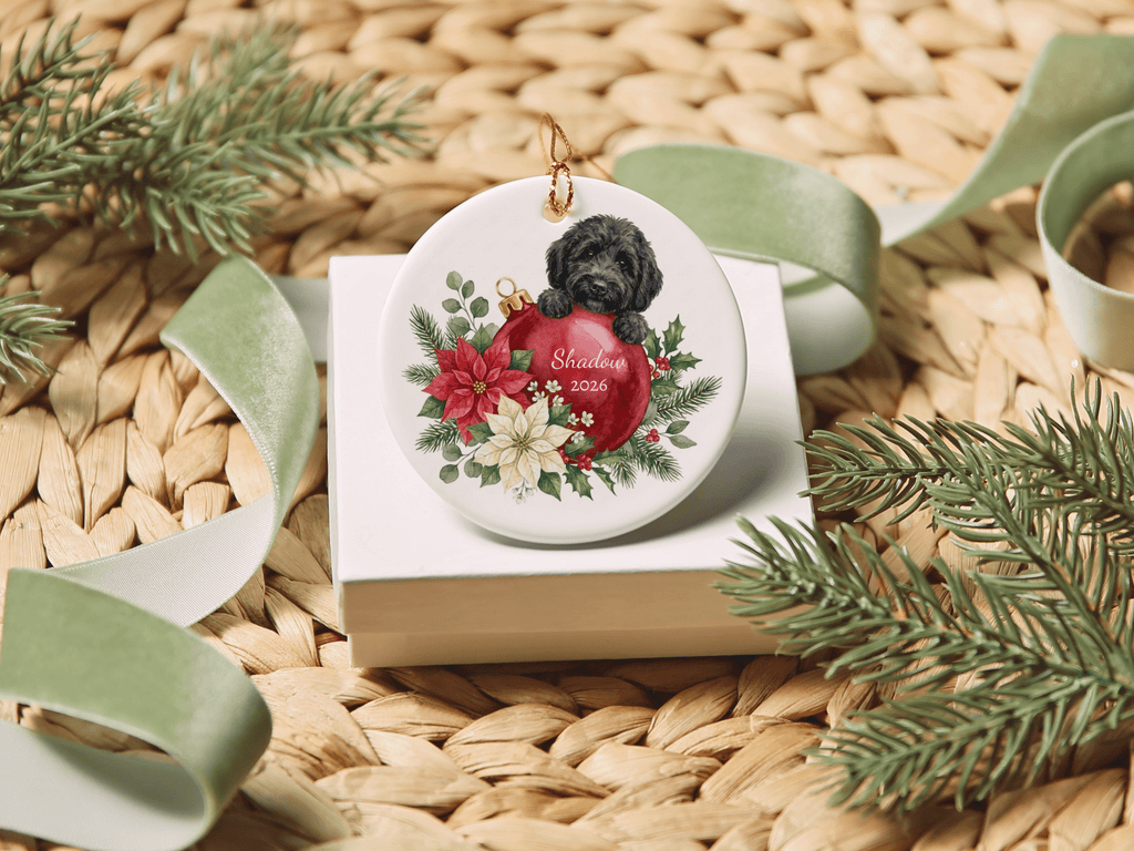 First Christmas Black Goldendoodle Ornament in by AnywherePOD