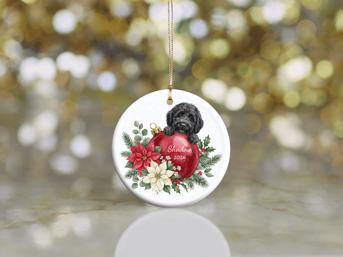 First Christmas Black Goldendoodle Ornament in by AnywherePOD