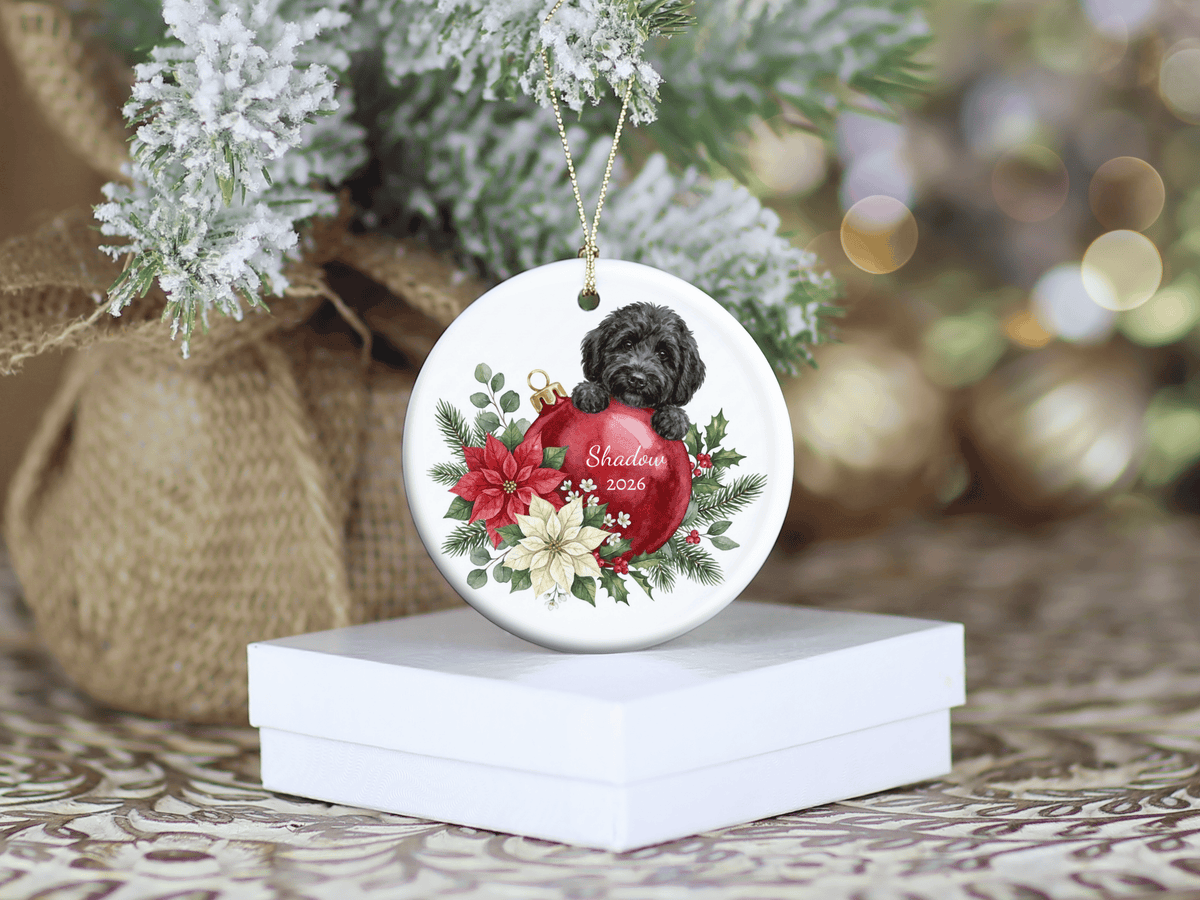 First Christmas Black Goldendoodle Ornament in by AnywherePOD