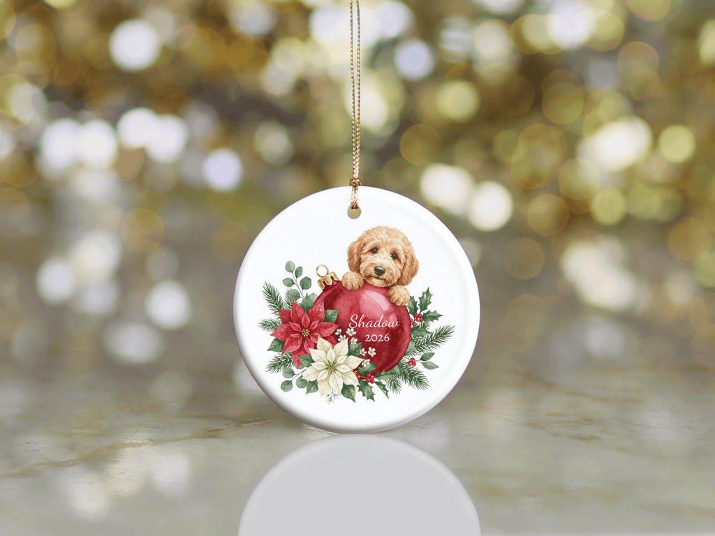First Christmas Golden Goldendoodle Ornament in by AnywherePOD