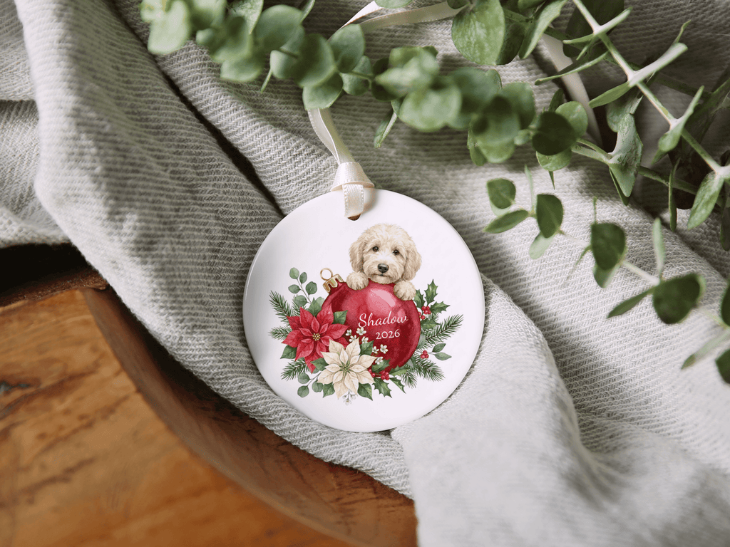 First Christmas Cream Goldendoodle Ornament in by AnywherePOD
