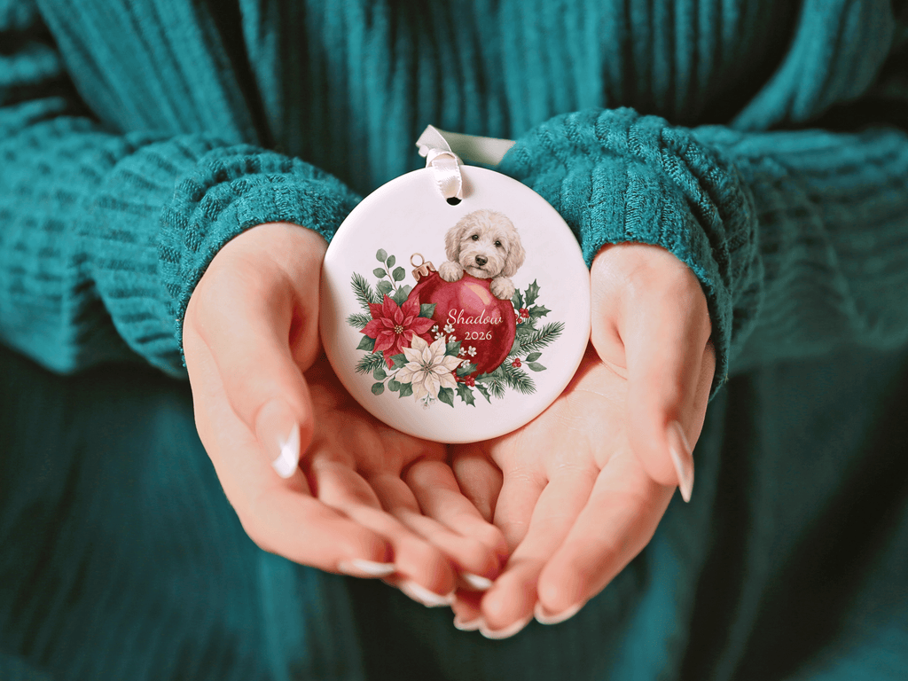 First Christmas Cream Goldendoodle Ornament in by AnywherePOD
