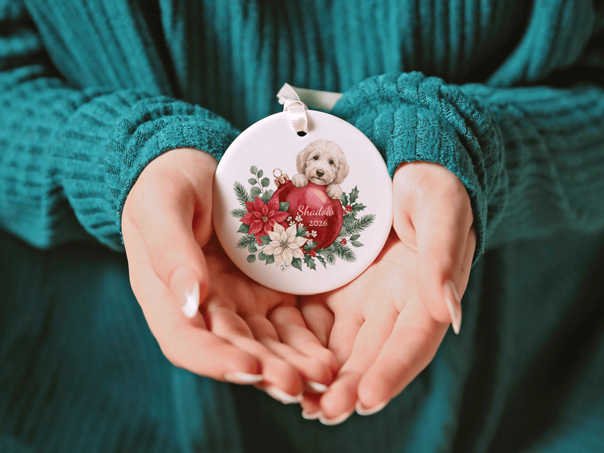 First Christmas Cream Goldendoodle Ornament in by AnywherePOD