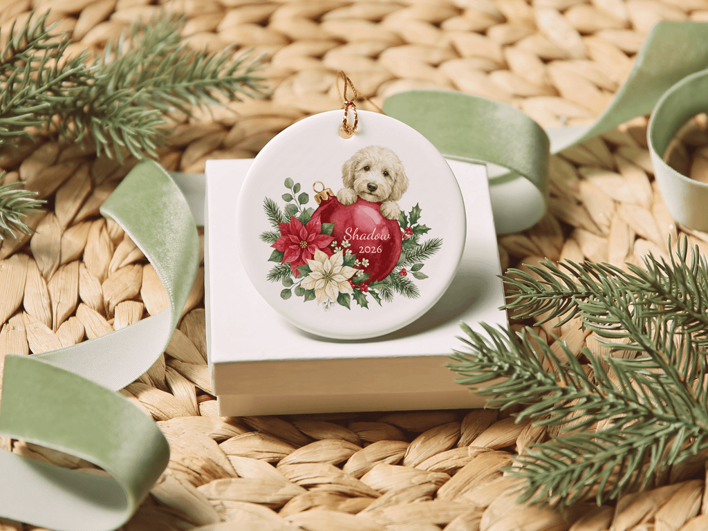 First Christmas Cream Goldendoodle Ornament in by AnywherePOD
