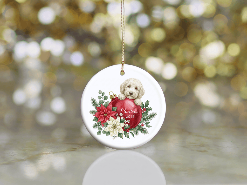 First Christmas Cream Goldendoodle Ornament in by AnywherePOD