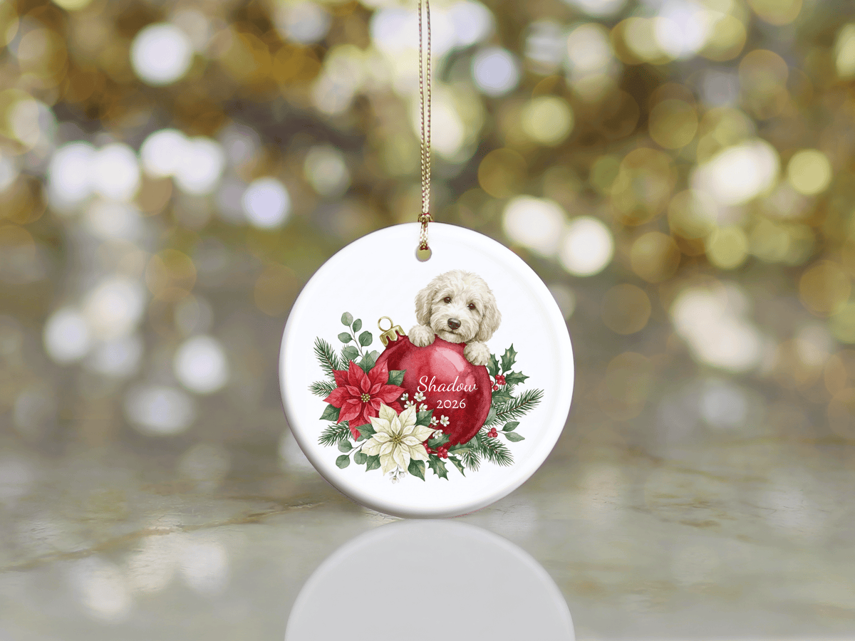 First Christmas Cream Goldendoodle Ornament in by AnywherePOD