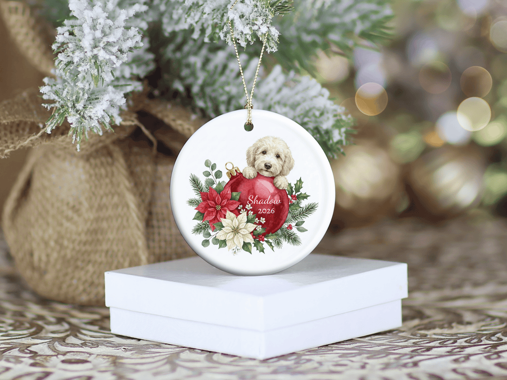First Christmas Cream Goldendoodle Ornament in by AnywherePOD