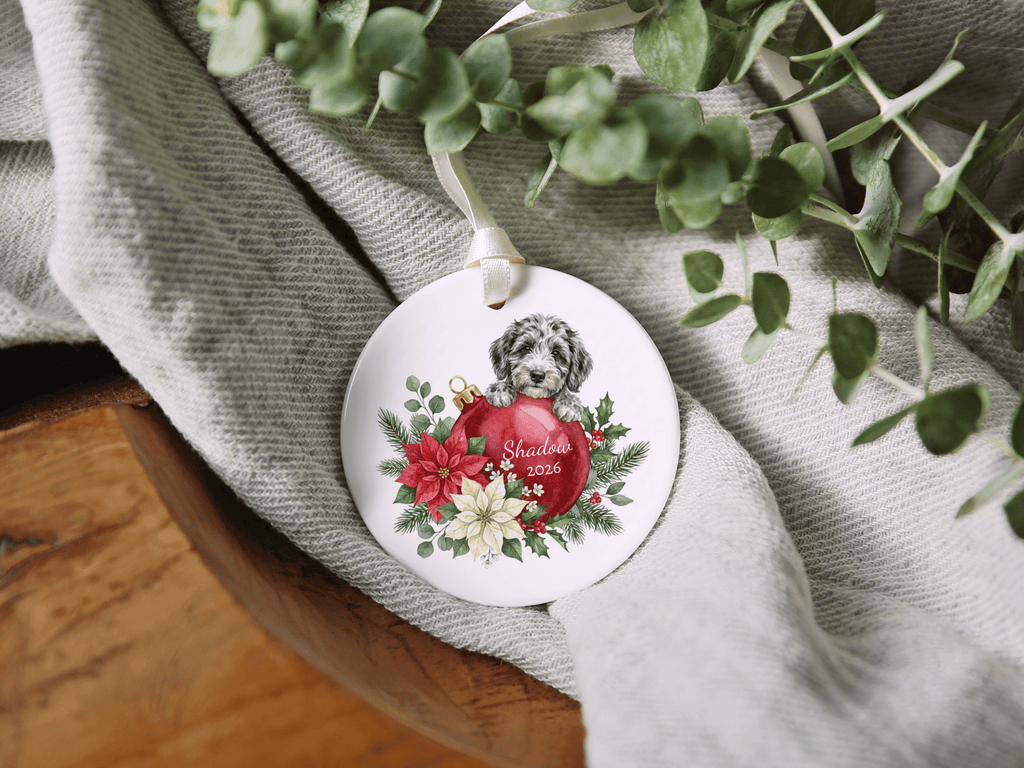 First Christmas Merle Goldendoodle Ornament in by AnywherePOD