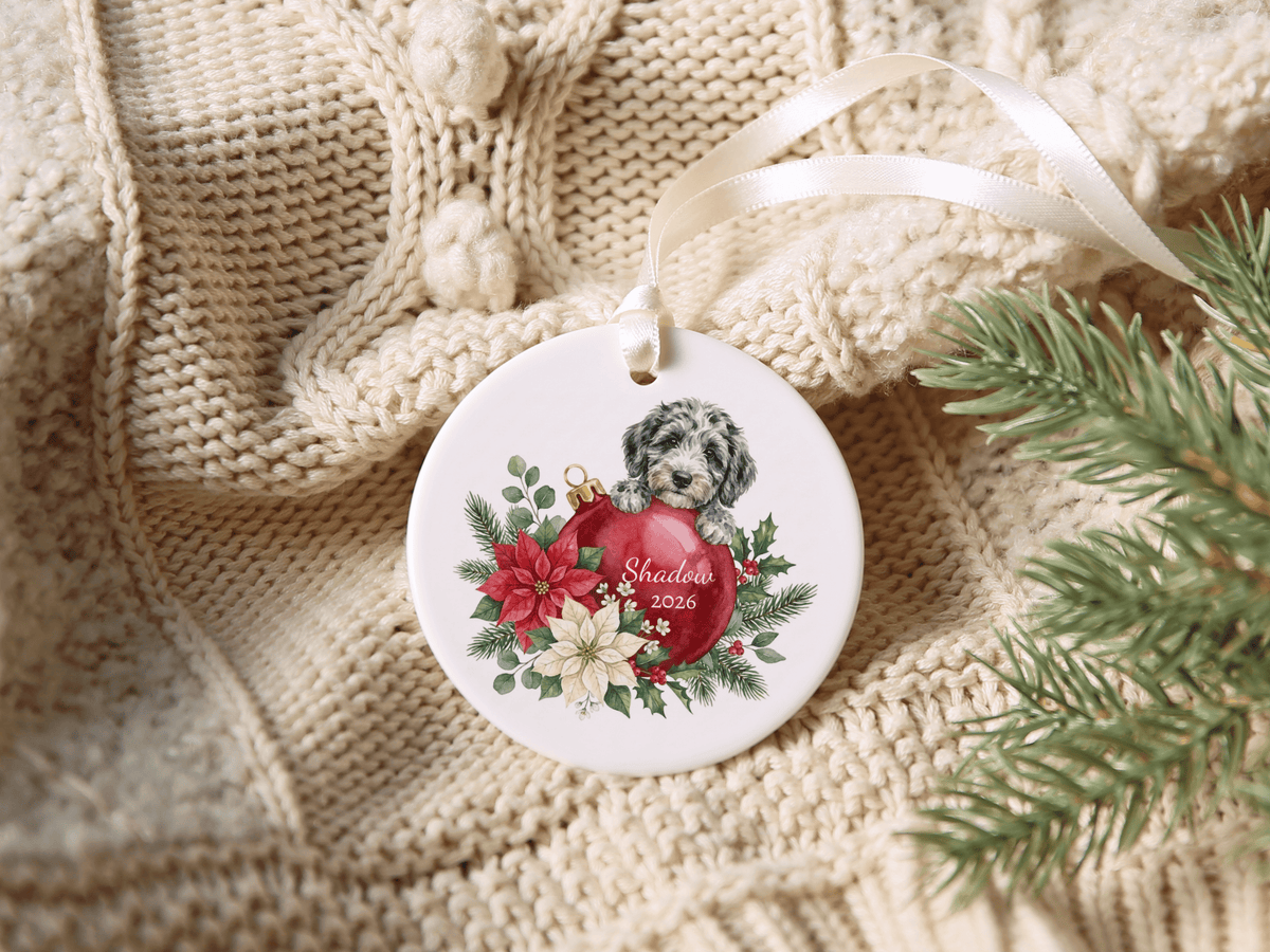 First Christmas Merle Goldendoodle Ornament in by AnywherePOD