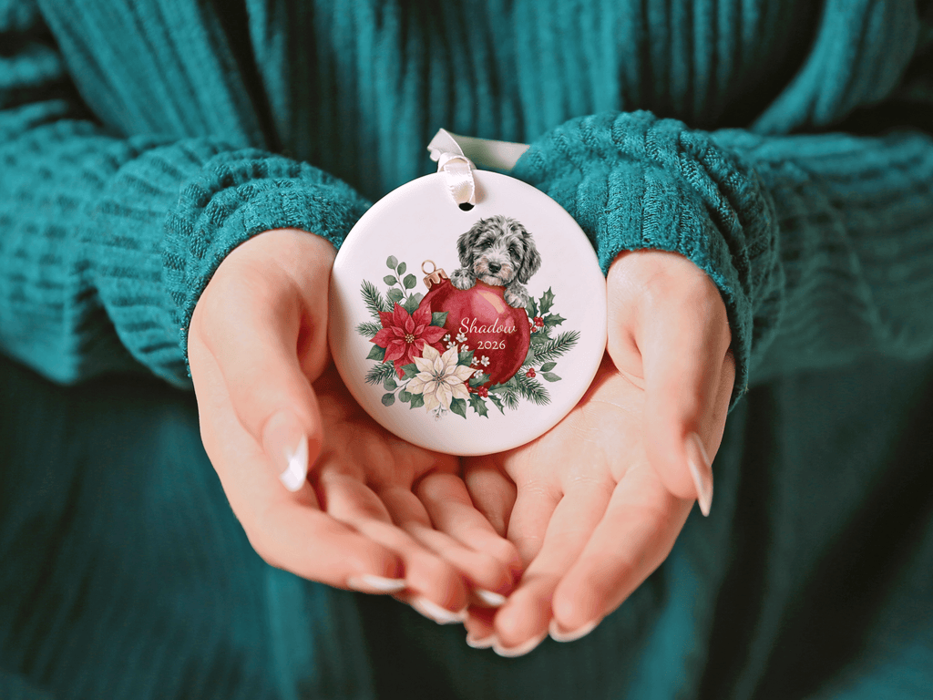 First Christmas Merle Goldendoodle Ornament in by AnywherePOD