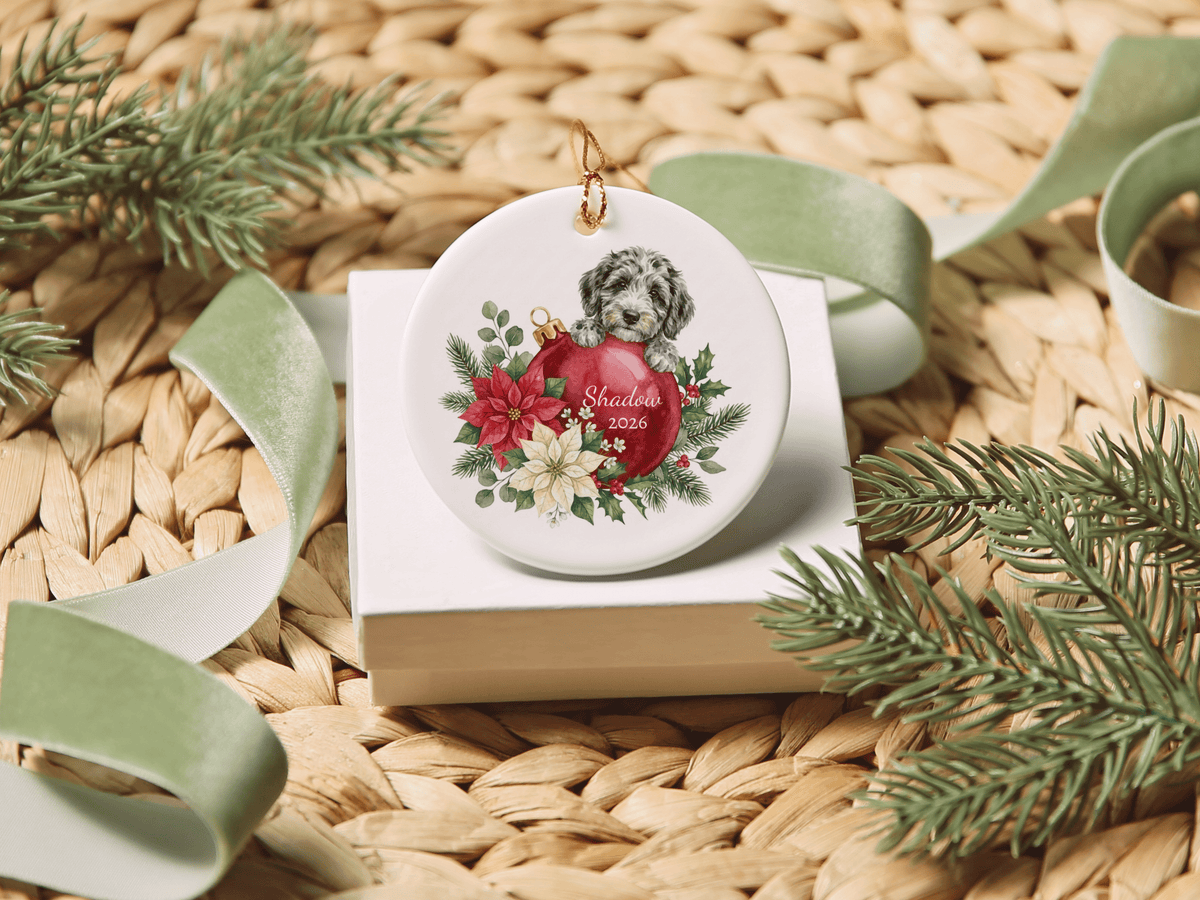 First Christmas Merle Goldendoodle Ornament in by AnywherePOD