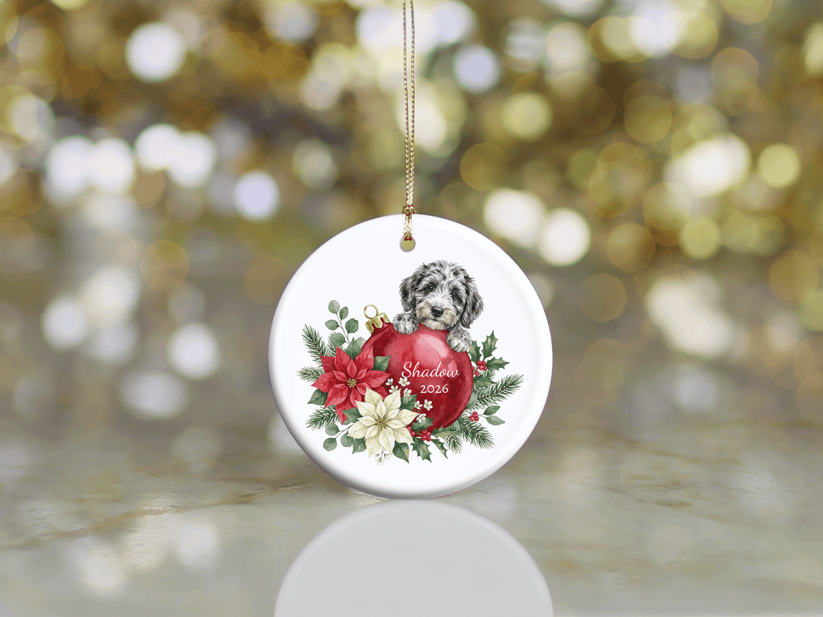 First Christmas Merle Goldendoodle Ornament in by AnywherePOD