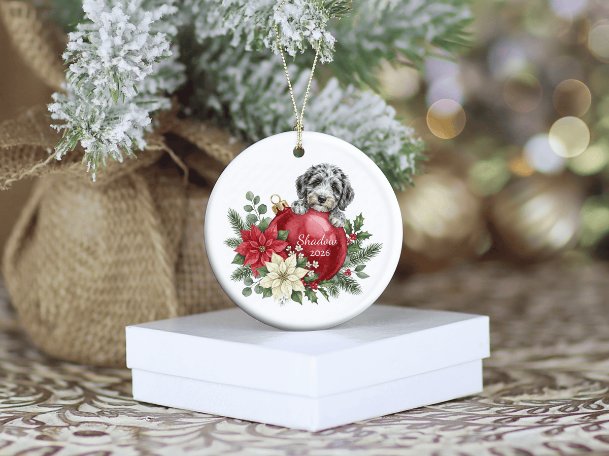 First Christmas Merle Goldendoodle Ornament in by AnywherePOD