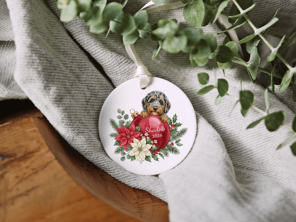 First Christmas Aussiedoodle Ornament in by AnywherePOD