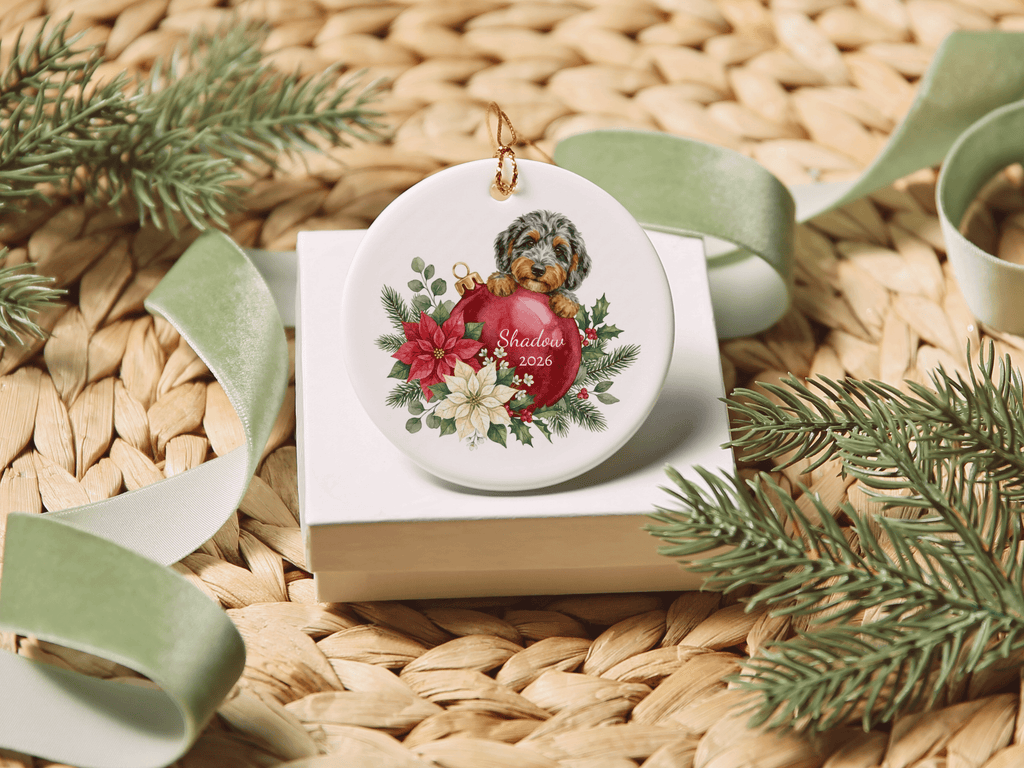First Christmas Aussiedoodle Ornament in by AnywherePOD