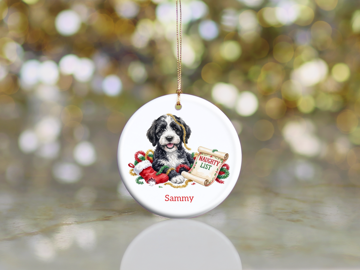 Naughty List Sheepadoodle Ornament