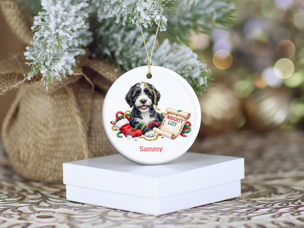 Naughty List Sheepadoodle Ornament