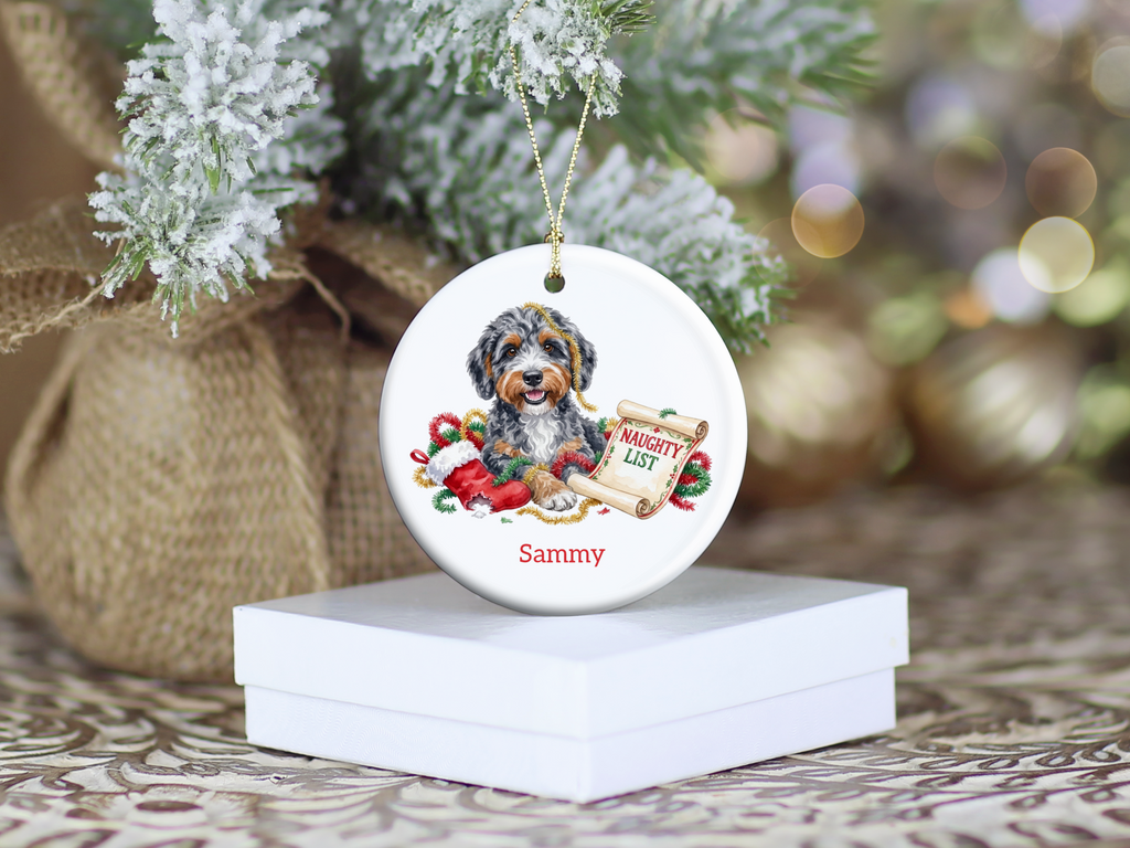 Naughty List Aussiedoodle Ornament