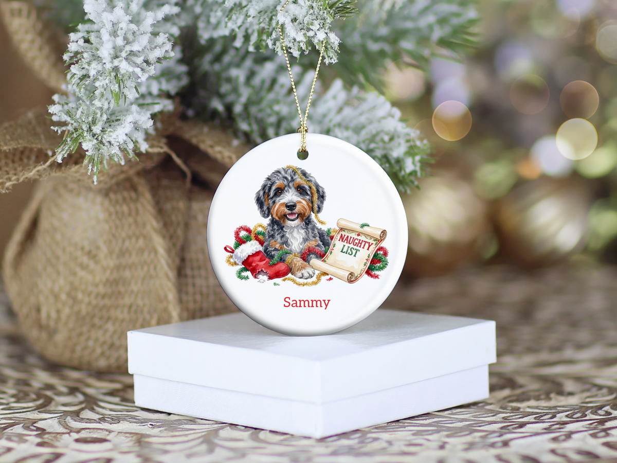 Naughty List Aussiedoodle Ornament