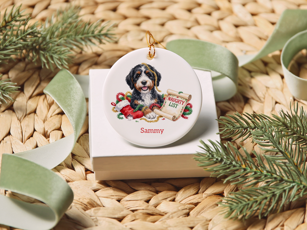 Naughty List Bernedoodle Ornament