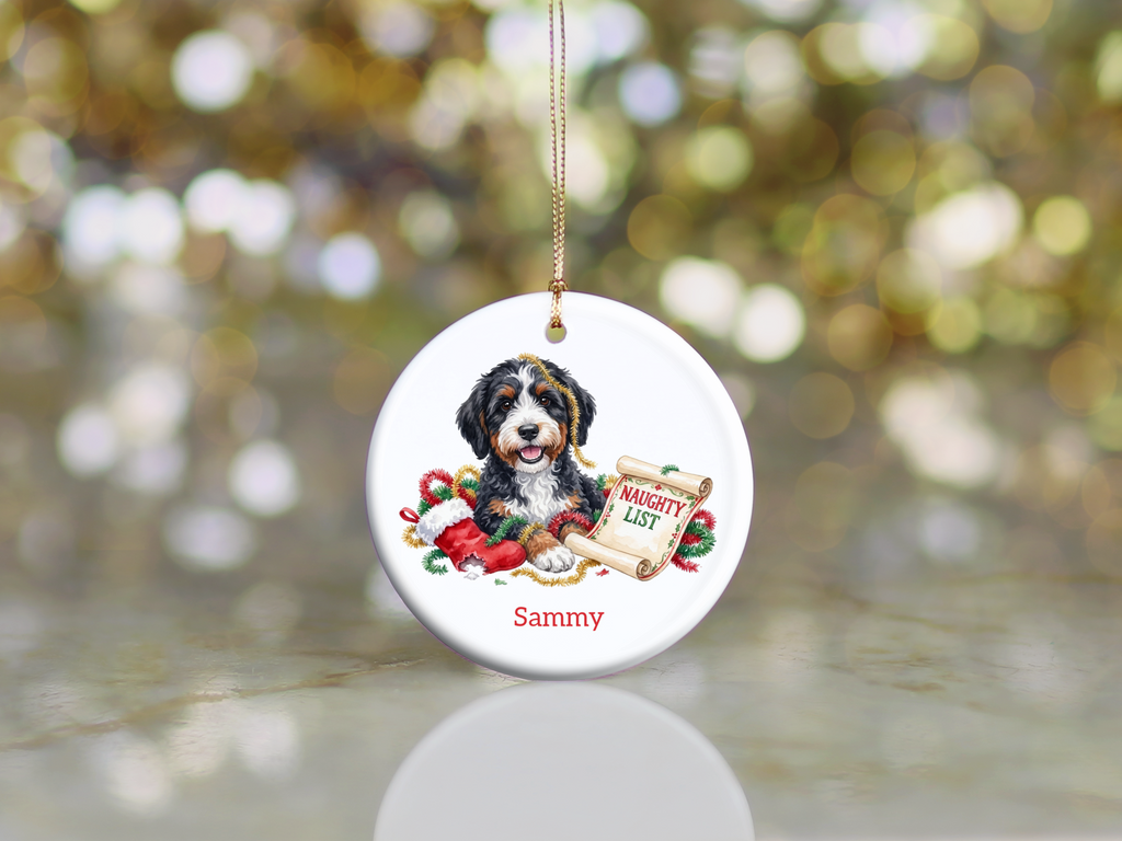 Naughty List Bernedoodle Ornament