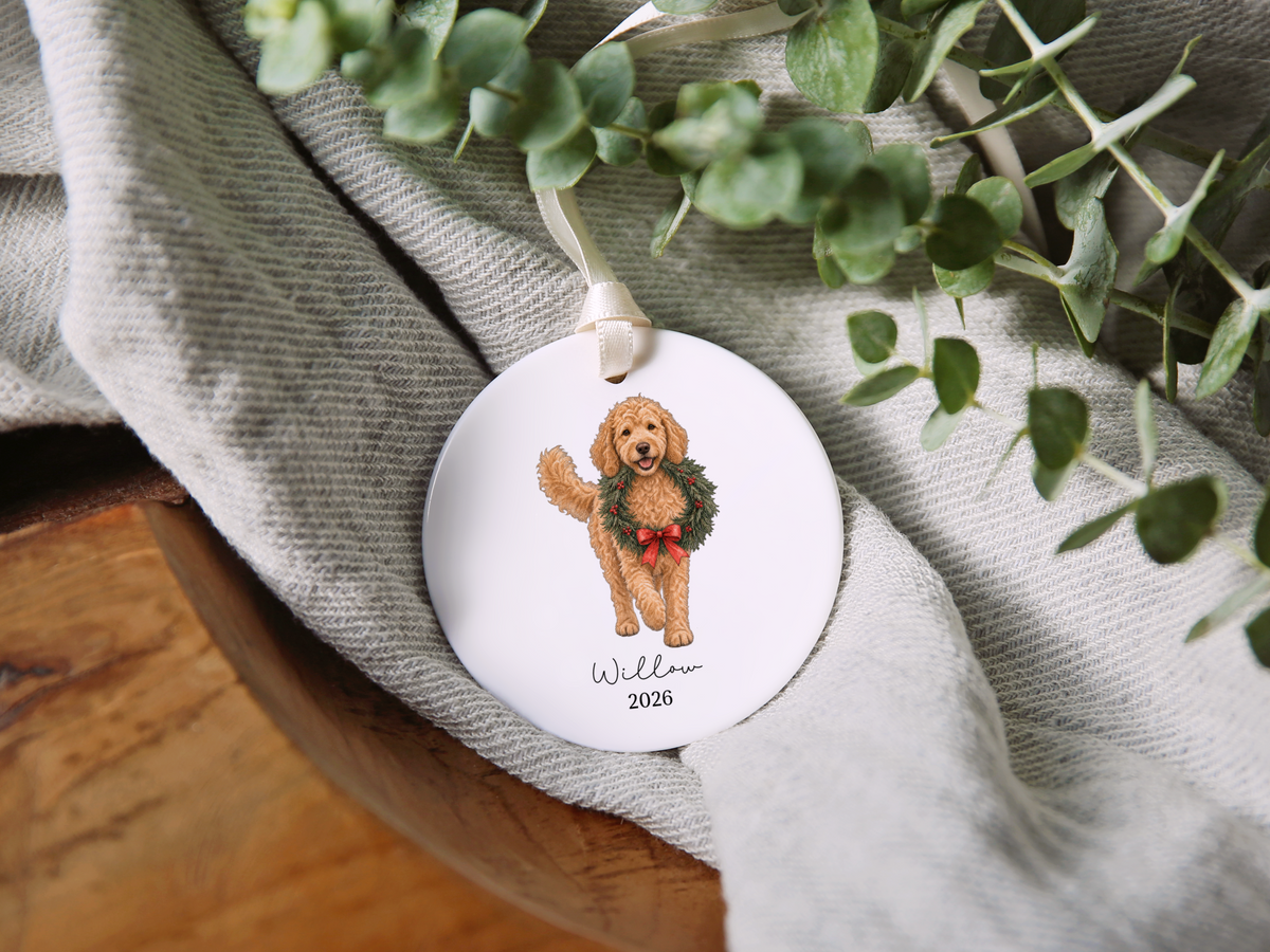 Apricot Goldendoodle Wreath Ornament