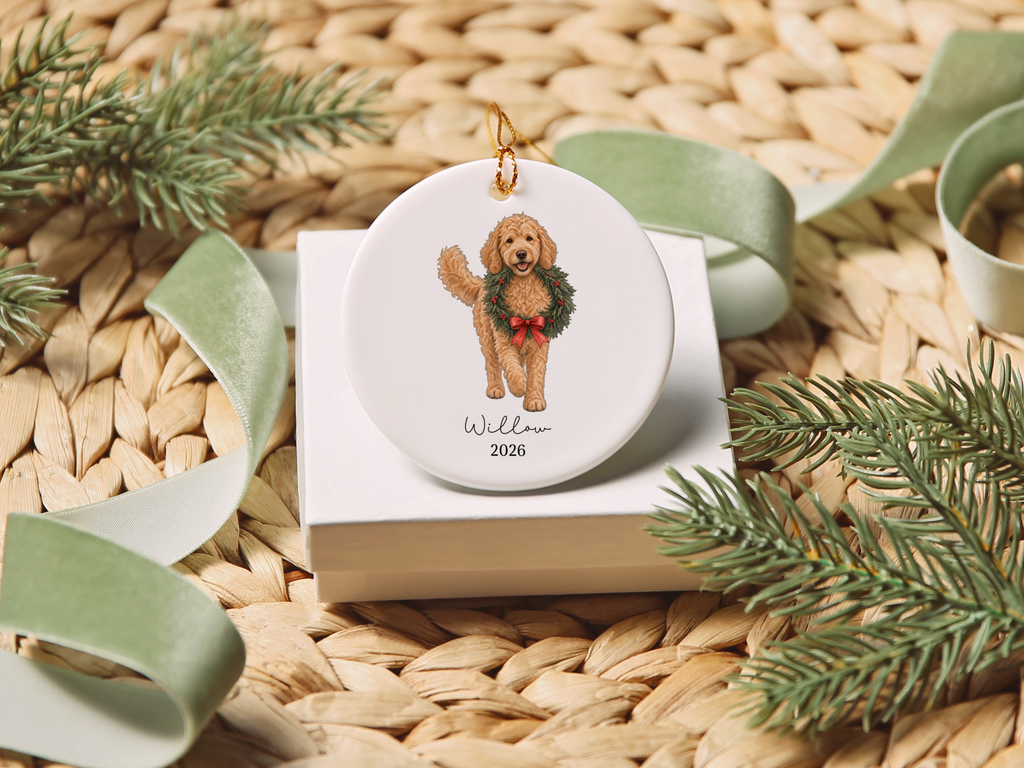 Apricot Goldendoodle Wreath Ornament