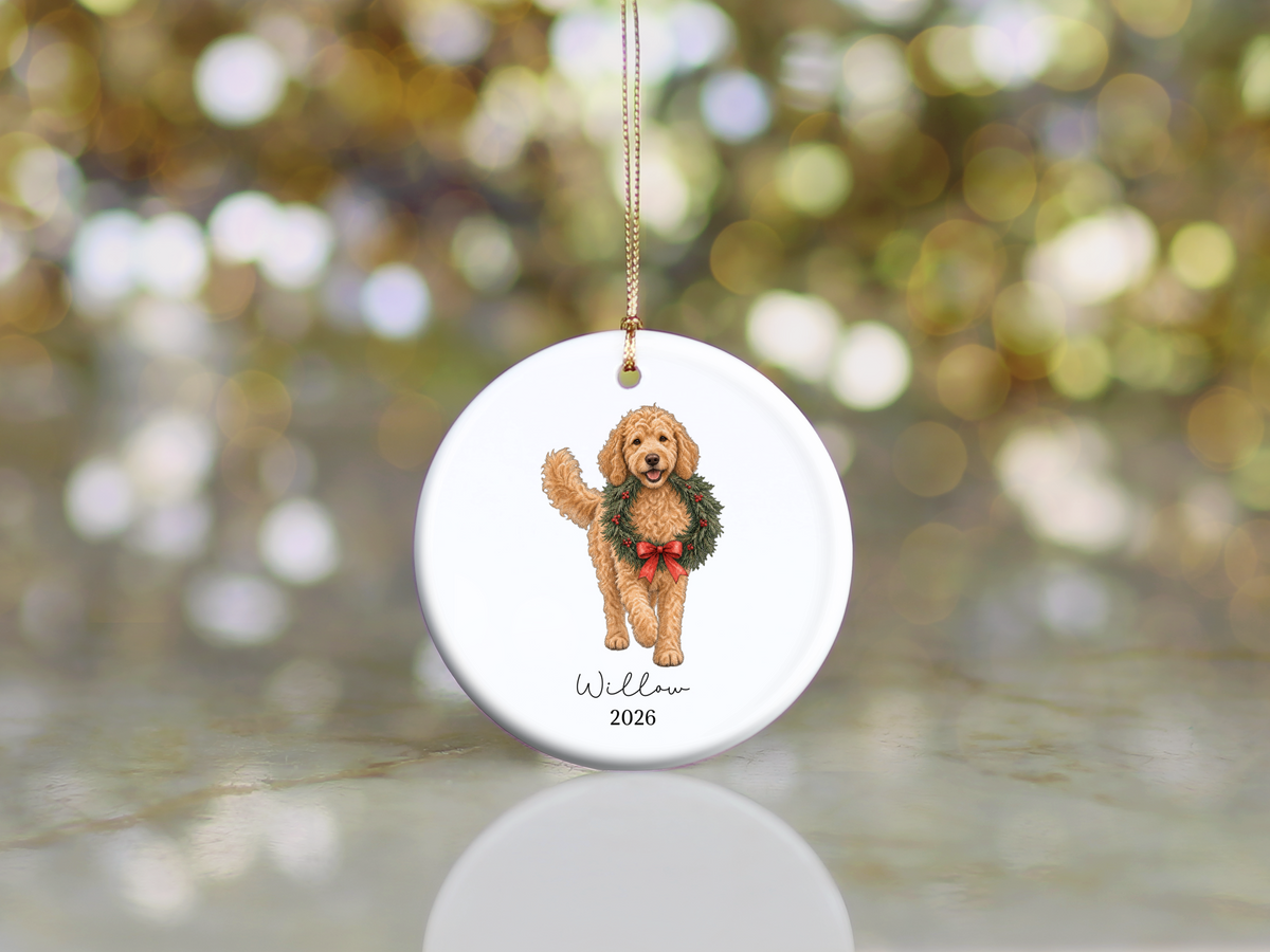Apricot Goldendoodle Wreath Ornament